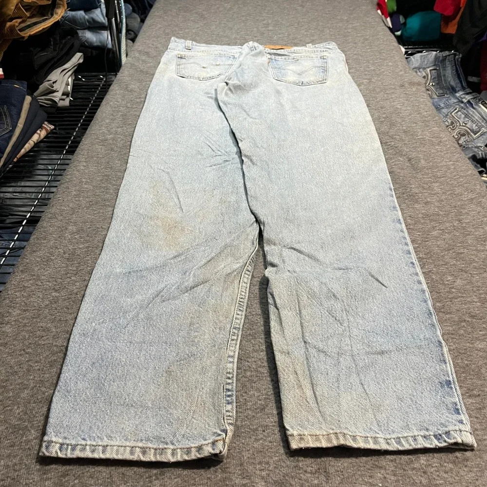 Vintage Levis 550 Made in USA Orange Tab Jeans 38x36 Light Wash 90s Tapered Leg